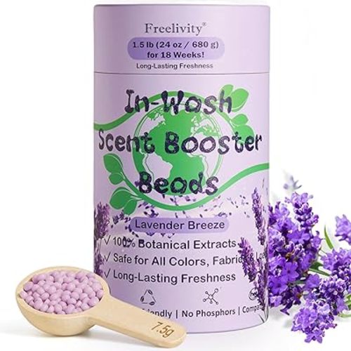 Freelivity In‑Wash Scent Booster Beads – Lavender Breeze Scent, Laundry Beads fabric softener, 24 oz – Lasts Up to 70 Washing Cycles – Safe for Sensitive Skin, Babies and Kids