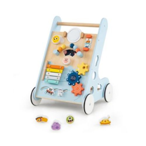 Wooden Baby Walker Push & Pull Learning Activity Center w/ Wheels Push Toy