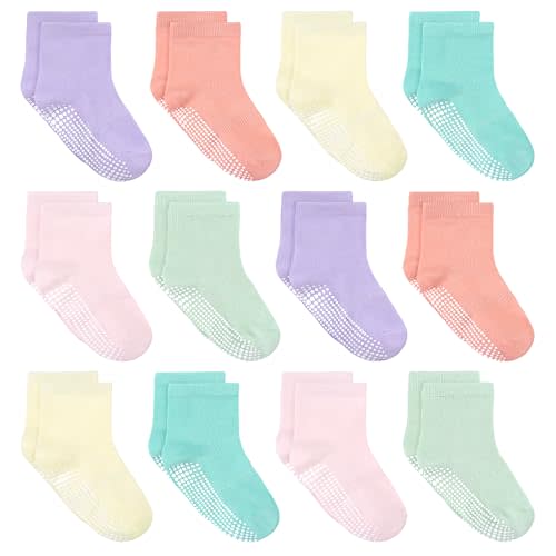 Tphon Toddler Socks, Baby Non Slip Socks for Boys Girls 12 Pairs Kids Infants Children Sock 6M-10Years