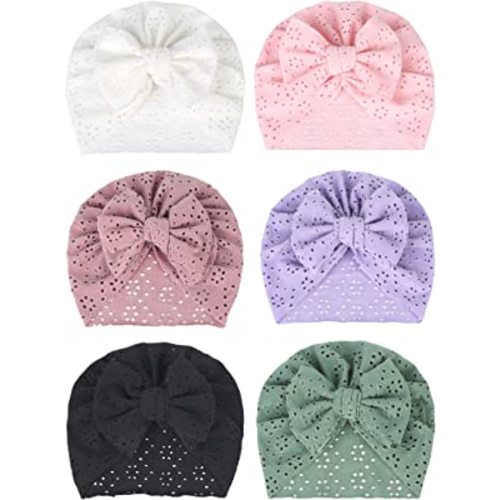 6 PCS Stretchy Baby Turban Hats, Baby Hat with Bows for Girls, Baby Boys Caps, Toddler, Newborn, Infant Hat Unisex