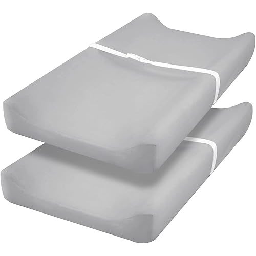 PHF Baby Changing Pad Covers for Boys Girls, 2 Pack Ultra Soft Breathable Microfiber Changing Pad Table Sheets for Most Baby Changing Pads, Grey & Grey