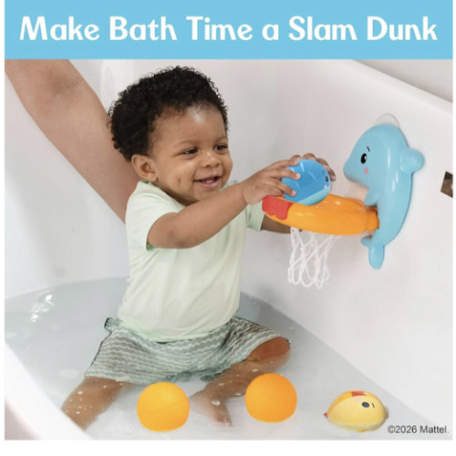 Fisher-Price™ Dolphin Dunk Bath Set, 5-Piece Baby Bath Toy with Dolphin Basketball Hoop, Floating Balls & Water Animal Toys for Babies & Toddlers 6M+