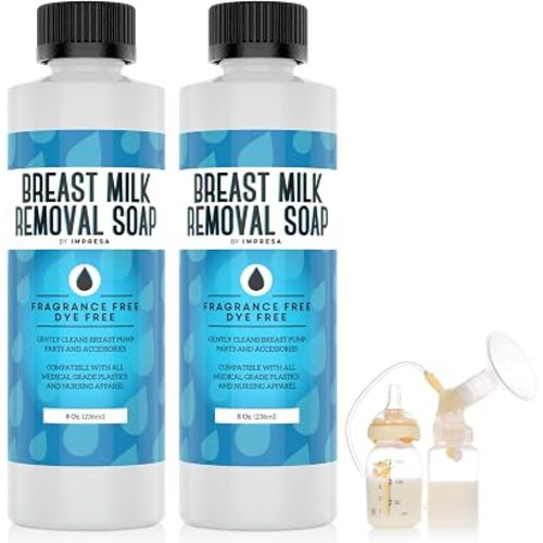 [2 Pack] Breast Milk Removal Soap - Clean Your Breast Pump Parts, Bottles, Nipples and Nursing Apparel Quick – Made In USA – No Fragrances or Dyes - 16 Total Ounces