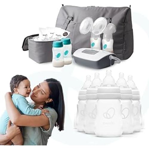Bundle of Evenflo Deluxe Advanced Double Electric Breast Pump + Evenflo Feeding Premium Proflo Venting Balance Plus Standard Neck Baby, Newborn and Infant Bottles - 4 Ounce (Pack of 6)
