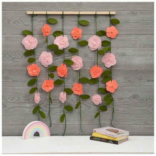Pink Hanging Flowers Wood Wall Decor