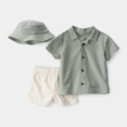 Baby Boy 3-Piece Short-Sleeve Top & Short Set - Green/White | Carter's