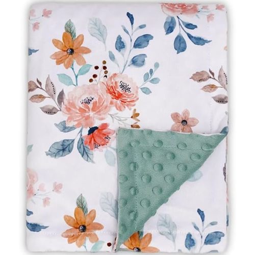 BORITAR Baby Blanket Floral Minky Double Layer Dotted Back 30 x 40 Inch