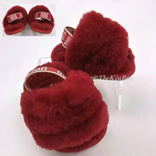 UGG Fluff Yeah 109857 Baby Infant Size 0/1 Slide 0-6M Slipper in Ribbon Red EUC