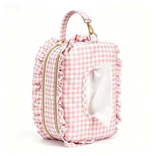 Double-Layer Quilted Wipes Holder, Small Portable Hanging Diaper Pouch with Dispenser for Stroller, Home, Travel