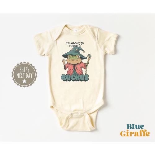 I'm about to cause a Ruckus Frog Baby Onesie® - Wizard Frog Baby Bodysuit -  Funny Weirdcore Meme Baby Clothes