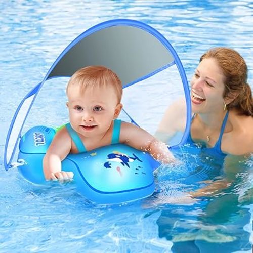 LAYCOL Baby Swimming Float with UPF50+ Sun Canopy Baby Floats for Pool No Flip Overbaby Pool for Baby Age of 3-36 Months