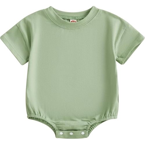 Baby Boy Girl Bubble Romper Infant Oversize Plain Crewneck T-Shirt Bodysuit Tops