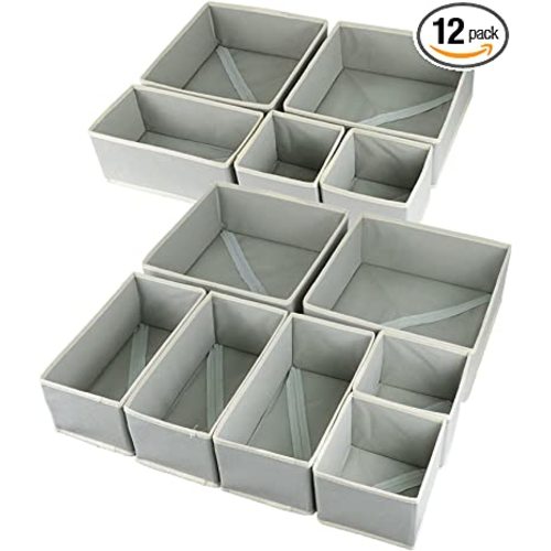 Fordonral 12 Pack Drawer Organizer Clothes, Foldable Fabric Dresser Organizer Closet Organizers and Storage Box for Underwear,Folded Clothes,Baby Clothing,Socks,Bra,Towels,Ties(12 Pack,Gray)