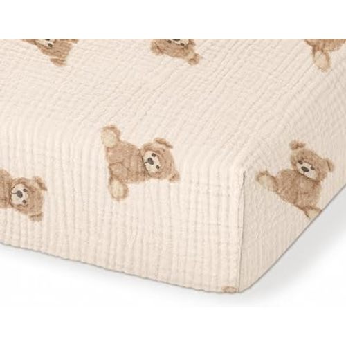 Organic Pack and Play Sheets Fitted 38”x26” 100% Muslin Cotton, Mini Crib Sheets Compatible with Graco/hiccapop/YENING/Dream On Me/Babylicious Pack N Play Mattress, Playard Bedding Sheet Bed Cover