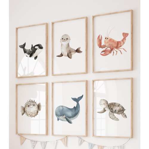 Set of 6 Under the Sea Prints, Sea Nursery Decor, Ocean Baby Animal Prints, Kids Room Decor, Sea Collection, Animal Nursery, Baby Room Decor