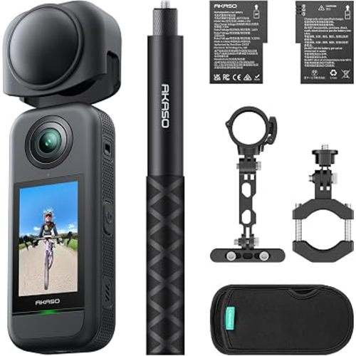 AKASO 360 Action Camera Cycling Combo- 5.7K 360 Video with 1/2" 48MP Sensors, 72MP 360 Photo, 360-SuperSmooth, Invisible Selfie Stick, 360° Horizon Lock, AI Tracking