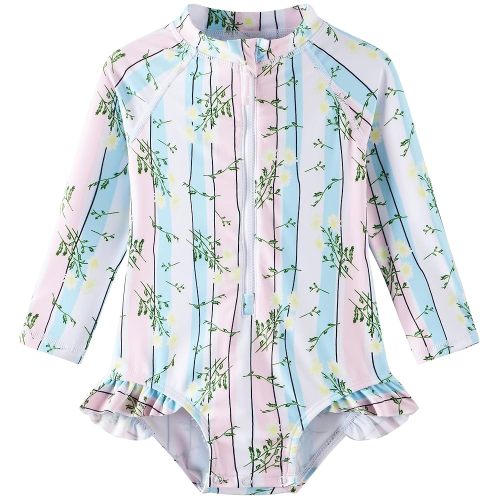 UMELOK Baby Girls' One Piece Swimsuit Rash Guard Swimwear Long Sleeve with UPF 50+ Sun Protection