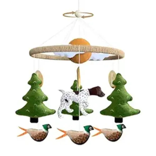 Baby Mobile for Crib Hunting Baby Crib Mobile for Boys Girls Handmade Felt Woodland Nursery Decor Infant Bedroom Hanging Pheasant Dog Hunting Decor for Bassinet Gender Reveal Newborn Gifts