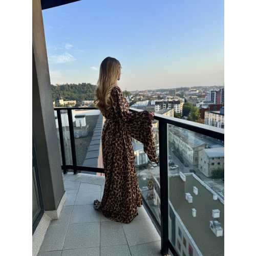Leopard Kimono with Train, Long Satin Robe, Wide Sleeves, Luxury Boudoir ROBE  Loungewear