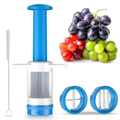 Grapes Cutter for Toddlers, Fruit & Veggie Cutter for Kids Grape Slicer Kitchen Tool, Perfect for Fruit Salads, Snacks, and Cake Decorations-Green Container-Blue DoubleBlade