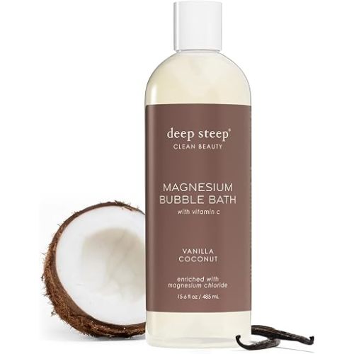 Deep Steep Magnesium Bubble Bath, 15.6 oz – Foaming Soak with Magnesium, Coconut Oil, Aloe, Vitamin C, Shea Butter & Argan Oil – Vegan, Clean Beauty for Stress & Sleep (Vanilla Coconut)