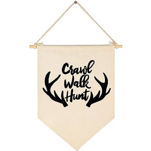 Crawl Walk Hunt,Woodland Deer-Nursery Pennant Banner Flag Sign Gifts for Baby Newborn Boys Girls Kids-Banner Wall Decor for Nursery Bedroom Playroom-Baby Gift Shower-New Home Birthday Christmas Gift
