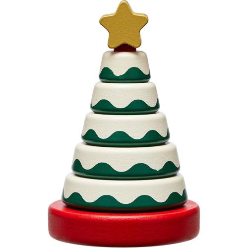 Pearhead Wooden Christmas Tree Stacking Toy Set, Holiday Toys for Toddlers