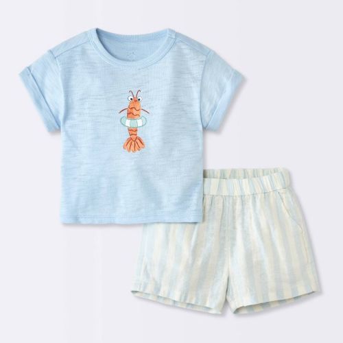 Baby Boys' "Lil Shrimp" Graphic T-Shirt and Striped Shorts Set - Cloud Island™ Blue Newborn