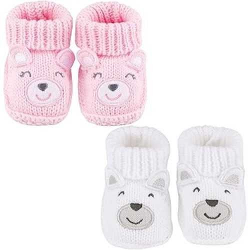 Newborn Knit Booties Soft Baby Sock Boots for Infant Boys Girls First Walkers 2 Pairs, 0-3 Months