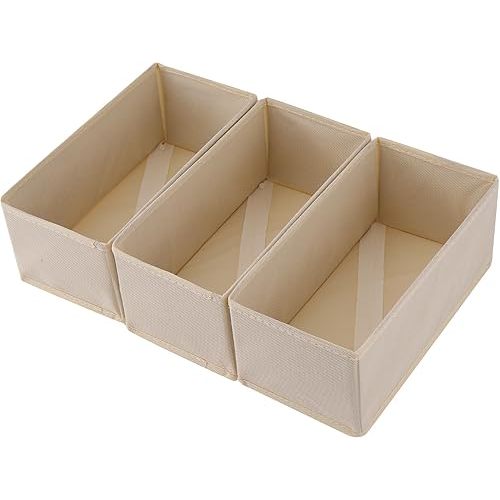 Socks Drawer Organizer Set of 3 Pack Beige, 11' Small Underwear Dividers, Closet Cabinet Dresser Wardrobe Storage Boxes for Girls' Panty Stockings Leggings