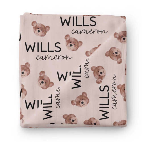 Teddy's Bears Personalized Baby Name Swaddle Blanket