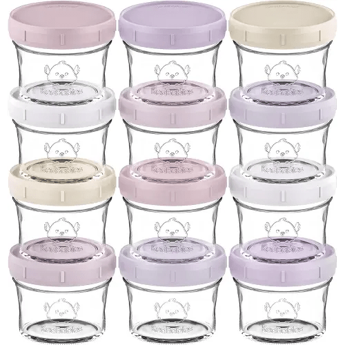 KeaBabies 12pk 4oz Glass Baby Food Containers with Lids - Leak-Proof, Microwavable Small Glass Jars, Baby Purees & Toddler Snack Storage Containers, BPA-Free, Dishwasher & Freezer Safe (Lilac)