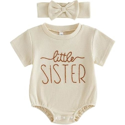 Infant Baby Girl Summer Outfit Short Sleeve Little Sister Lil Sis Bubble Romper Jumpsuits Newborn Waffle Clothes
