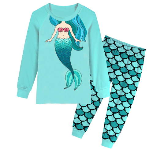 Rimyaw Toddler Girls Pajamas 2-Piece Mermaid Sleepwear Sets Kids Cotton Long Casual Clothes 3T