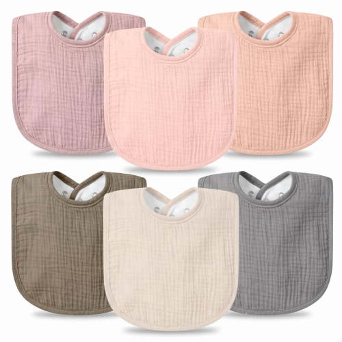 6-Pack Muslin Baby Bibs for Boys & Girls, Soft Cotton Absorbent Bandana Drool Bibs for Drooling & Teething