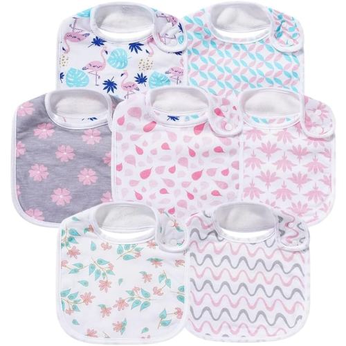 7 Pack Baby Cotton Absorbent Bibs for Drooling Teething