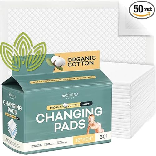 Organic Cotton Disposable Changing Pad Liners | Large 18x24 Hypoallergenic Ultra Absorbent & Waterproof Super Soft, Quilted Underpads for Baby Diaper Table & Travel, Leak Proof & Mess Free [100-Pack]