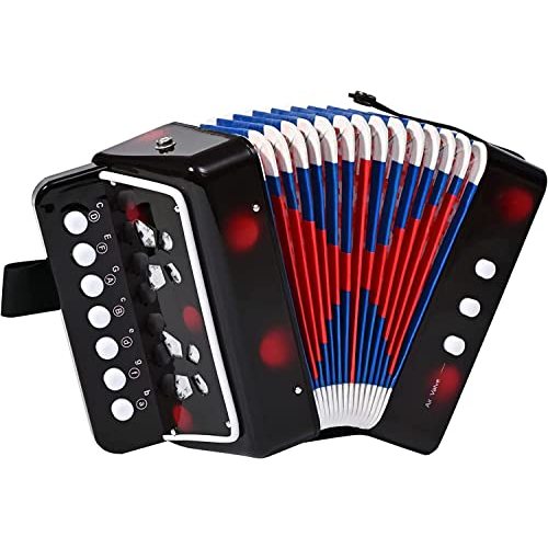 AIMEIS Kids Accordion 10 keys Button Accordian Musical Instrument Mini Accordion for Beginners (Black)