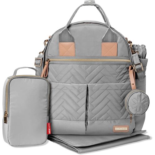 Skip Hop Diaper Bag Backpack: Suite 6-in-1 Diaper Backpack Set, Multi-Function Baby Travel Bag with Changing Pad, Stroller Straps, Bottle Bag and Pacifier Pocket, Dove Grey