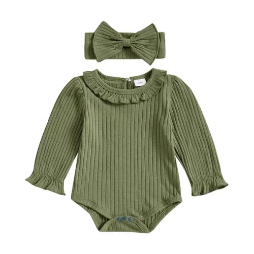 CORA Ribbed Collar Long-Sleeve Onesie - Hazel & Bo