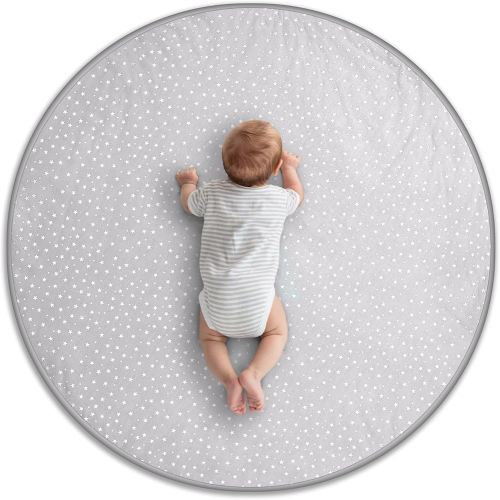 Byrd & Blume Round Baby Play Mat, Organic Cotton Soft Padded Nursery Floor Mat, Safe Hypoallergenic Baby Mat, Reversible, Foldable, Portable Infant Tummy Time Mat Fits Tents & Playpens (40"x40") Gray