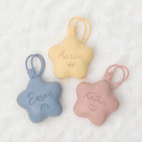 Personalized Name Silicone Pacifier Storage Pouch/ Cute Star Silicone Dummy Holder/ Custom Portable Baby Accessories/ Birthday Gift for Baby