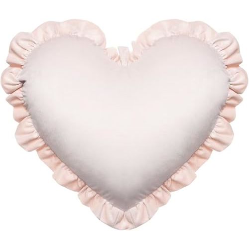 Heart Shaped Throw Pillow,Velvet Ruffed Pink Heart Throw Pillows Home Decoration Cushion for Sofa Bed Living Room (20×16inch) Light Pink