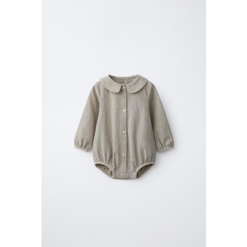 Size: 6-9mo - GINGHAM CHECK PRINT BODYSUIT - Green / Ecru | ZARA United States