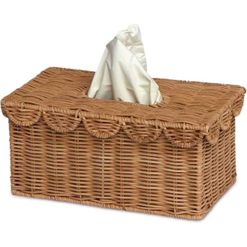 BEBE BASK Handwoven Scalloped Rectangle Tissue Box Cover (8.6 × 5 × 4 in)