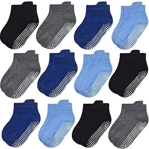 GRPSKCOS Non Slip Toddler Baby Socks 12 Pairs Anti Skid Ankle Socks for Girls Boys Grips Sock for 0-7 Years Children