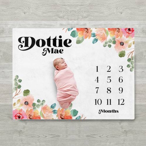 girl milestone blanket, baby girl milestone blanket, pink milestone blanket, floral, baby milestone blanket, girl, flowers, pink, retro