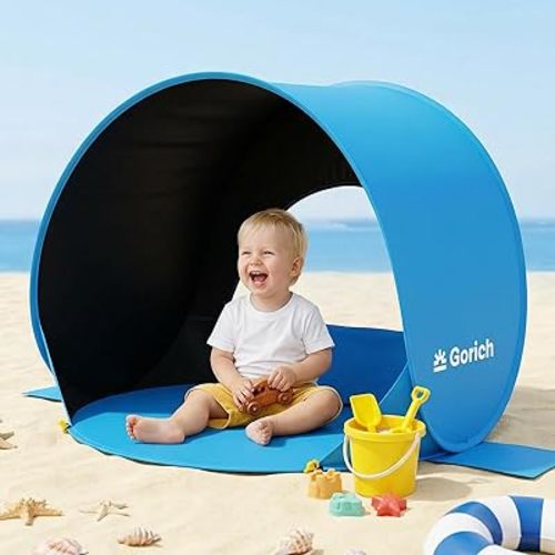 Gorich Pop Up Baby Beach Tent with UPF50+ UV Protection, Portable Toddler Sun Shelter with Mesh Ventilation, Lightweight & Foldable Play Shade Tent for Beach, Park & Backyard