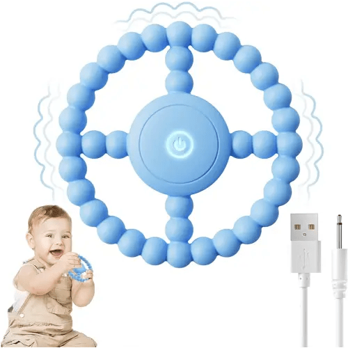 Vibrating Sensory Chew Toy, Teether Teething Toys for Babies6-12 8-18 Months, Sensory Toys for Kids with Autism&Toddler Travel Essential,1-2 Year Old Christmas Boys Girls Gifts idea(Blue)