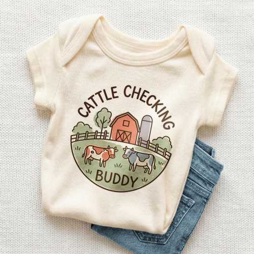 Cattle Checking Buddy Baby Onesie - Cute Future Farmer Cow Bodysuit